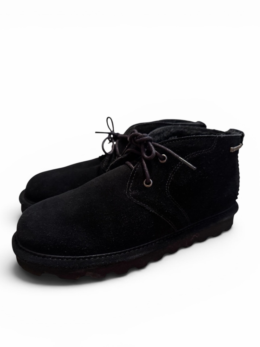 Bearpaw Skye Boot in Black Lace Up Suede Booties Wm 5 Sheepskin/Wool Lining